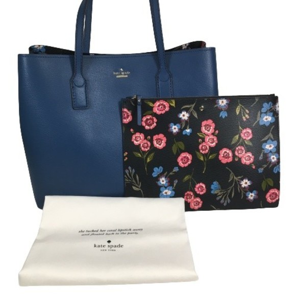 Kate Spade Hadley Road Dina Large Leather Tote Shoulder Bag Purse Blue MRP 348 Bags
